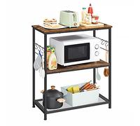 VASAGLE Supports imprimantes, 80 x 40 x 90 cm, Étagère de Rangement, Îlot, Support Four Micro-Ondes, avec 3 étagères Ouvertes, 6 Crochets, Style Industriel, Marron Rustique et Noir KKI002B01