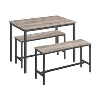 VASAGLE Table à Manger avec 2 Bancs, Ensemble de 3 Meubles, Table de Salle à Manger de 70 x 110 x 75 cm, 2 Bancs de 30 x 97 x 50 cm, Cadre en Acier, Grège Chiné et Noir d'encre KDT070B02