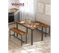 VASAGLE Table à Manger avec 2 Bancs, Ensemble de 3 Meubles, Table de Salle à Manger de 70 x 110 x 75 cm, 2 Bancs de 30 x 97 x 50 cm, Cadre en Acier Grège Chiné et Noir d'Encre