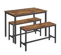 VASAGLE Table à Manger avec 2 bancs, Lot de 3, Structure en Acier | Table de cuisine, 110 x 70 x 75 cm, bancs 30 x 97 x 50 cm chacun, marron rustique-noir mat, Collection BARNET KDT070B01