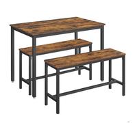 VASAGLE Table à Manger avec 2 Bancs, Table de Salle à Manger de 70 x 110 x 75 cm, 2 Bancs de 30 x 97 x 50 cm, Marron et Noir