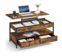 VASAGLE Table basse à plateau relevable avec tiroirs de rangement, compartiments cachés, étagère ouverte, brun rustique