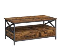 VASAGLE Table Basse, avec 2 Tiroirs, 100 x 55 x 45 cm, Style Industriel, Marron Rustique et Noir LCT201B01