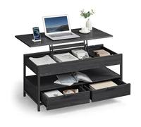 VASAGLE Table basse avec plateau relevable, tiroirs de rangement et compartiments cachés - Noir charbon
