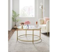VASAGLE Table basse avec structure en fer doré Ø84 x 45,5 cm ronde table en verre verre trempé robuste table basse stable table de salon décorative or LGT21G