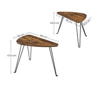 VASAGLE Lot de 2 Tables d’appoint, Tables gigognes, Tables Basses, pour Salon, Salle à Manger, Chambre, Style Industriel, Marron Rustique et Noir LNT012B01