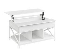 VASAGLE Table Basse Relevable avec Rangement, 100 x 60 x (48-62) cm | Meuble de Salon Transformable, Acier, Panneau d'Aggloméré et MDF, Blanc Neige et Blanc Mat, Collection DAXTON LCT205W46