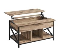 VASAGLE Table Basse Relevable avec Rangement, 100 x 60 x (48-62) cm | Meuble de Salon Transformable, Acier, Panneau d'Aggloméré et MDF, Marron Camel et Noir Mat, Collection DAXTON LCT205K50