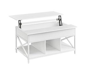 VASAGLE Table Basse Relevable avec Rangement, 100 x 60 x (48-62) cm | Meuble de Salon Transformable, Acier, Panneau d'Aggloméré et MDF, Blanc Neige et Blanc Mat, Collection DAXTON LCT205W46