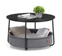 VASAGLE Table basse ronde avec rangement, structure en métal, noir et gris