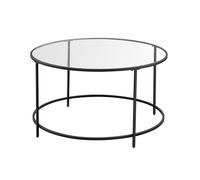 VASAGLE Table Basse Ronde en Verre Trempé avec Cadre Métallique, Table d’appoint pour Salon/Balcon, Noir