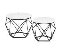 VASAGLE Table Basse Ronde, Lot de 2, Plateau Amovible, Cadre en Acier | Table d'Appoint, Bout de Canapé, Style Moderne, pour Salon, Blanc et Noir, Collection ISLAND LCT041W59