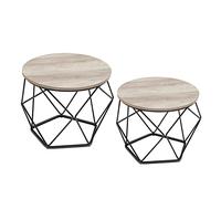 VASAGLE Table Basse Ronde, Lot de 2, Table d’Appoint, Bout de Canapé, Style Industriel, Plateau Amovible, Cadre en Acier, pour Salon, Grège et Noir LET040B02