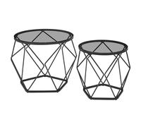 VASAGLE Table Basse Ronde, Lot de 2, Table d’Appoint, Bout de Canapé, Style Moderne, Plateau Amovible, Cadre en Acier, pour Salon, Gris Ardoise et Noir d'encre LGT040B03