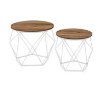 VASAGLE Table Basse Ronde, Lot de 2, Table d’Appoint, Bout de Canapé, Style Moderne, Plateau Amovible, Cadre en Acier, pour Salon, Marron Miel et Blanc Nuage LET040K41