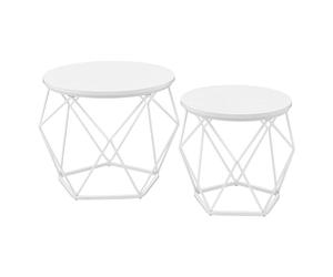 VASAGLE Table Basse Ronde, Lot de 2, Table d’Appoint, Bout de Canapé, Style Moderne, Plateau Amovible, Cadre en Acier, pour Salon, Blanc Neige et Blanc Nuage LET040W46