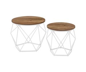 VASAGLE Table Basse Ronde, Lot de 2, Table d’Appoint, Bout de Canapé, Style Moderne, Plateau Amovible, Cadre en Acier, pour Salon, Marron Miel et Blanc Nuage LET040K41