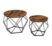 VASAGLE Table Basse Ronde, Lot de 2, Table d’Appoint, Style Industriel, Plateau Amovible, Cadre en Acier, pour Salon, Marron et