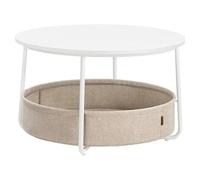 VASAGLE Table basse ronde moderne avec rangement en tissu et cadre en métal - Blanc mat et beige