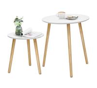 VASAGLE Table Basse Ronde Moderne, Lot de 2, Pieds en Bois de Pin | Table d'Appoint Minimaliste, Style Scandinave, pour Salon, Balcon, Blanc et Couleur Boisée, Collection ISLAND LET07WN