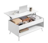 VASAGLE Table Basse, Table Basse Relevable, Vérin à Gaz, Compartiment sous Le Plateau, 1 Compartiment Ouvert, pour Salon, Bureau, Salle à Manger, Blanc Neige et Blanc Mat LCT267WE01