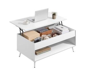 VASAGLE Table Basse, Table Basse Relevable, Vérin à Gaz, Compartiment sous Le Plateau, 1 Compartiment Ouvert, pour Salon, Bureau, Salle à Manger, Blanc Neige et Blanc Mat LCT267WE01