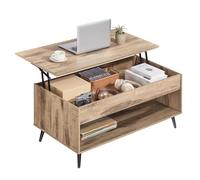 VASAGLE Table Basse, Table Basse Relevable, Vérin à Gaz, Compartiment sous Le Plateau, Compartiment Ouvert, pour Salon, Bureau, Salle à Manger, Marron Camel et Noir d'encre LCT267LB01