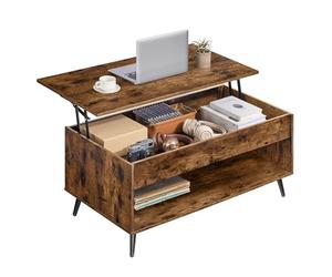VASAGLE Table Basse, Table Basse Relevable, Vérin à Gaz, Compartiment sous Le Plateau, Compartiment Ouvert, pour Salon, Bureau, Salle à Manger, Marron Rustique et Noir d'encre LCT267KD01