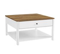 VASAGLE Table Basse, Table de Salon, 2 Grands Tiroirs, avec Pieds, Grand Espace de Rangement, Style Marin, 80 x 80 x 45 cm, pour Salon, Brou de Noix et Blanc LCT207T14