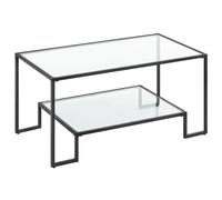 VASAGLE Table Basse, Table de Salon, 2 Niveaux en Verre Trempé, Cadre en Acier, 50 x 100 x 45 cm, Rectangulaire, Décoration de Salon, Noir Classique LGT033B61