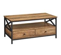 VASAGLE Table Basse, Table de Salon, avec 2 tiroirs et étagère de Rangement Ouverte, Cadre en Acier en Forme de X, 100 x 55 x 45 cm, Style Industriel, Noyer Rustique et Noir LCT201B41