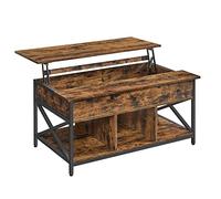 VASAGLE Table Basse, Table de Salon avec Plateau Relevable, avec Rangement Ouvert et Compartiment Caché, Barres en Forme de X, 60 x 100 x (48-62) cm, Marron Rustique et Noir LCT205B01