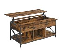 VASAGLE Table Basse, Table de Salon avec Plateau Relevable, avec Rangement Ouvert et Compartiment Caché, Barres en Forme de X, 60 x 120 x (48-62) cm, Marron Rustique et Noir LCT215K01
