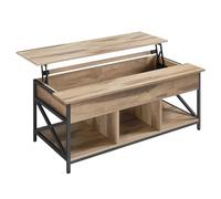 VASAGLE Table Basse, Table de Salon avec Plateau Relevable, avec Rangement Ouvert et Compartiment Caché, Barres en Forme de X, 60 x 120 x (48-62) cm, Marron Camel et Noir LCT215K50