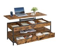 VASAGLE Table Basse, Table de Salon avec Plateau Relevable, Tiroirs de Rangement, avec Rangement Ouvert et Compartiment Caché, 50 x 120 cm, Marron Rustique et Noir d’Encre LCT252K01