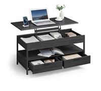 VASAGLE Table Basse, Table de Salon avec Plateau Relevable, Tiroirs de Rangement, avec Rangement Ouvert et Compartiment Caché, Gris Anthracite et Noir d’Encre LCT209B22