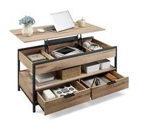 VASAGLE Table Basse, Table de Salon avec Plateau Relevable, Tiroirs de Rangement, avec Rangement Ouvert et Compartiment Caché, Marron Camel et Noir d'encre LCT209K02