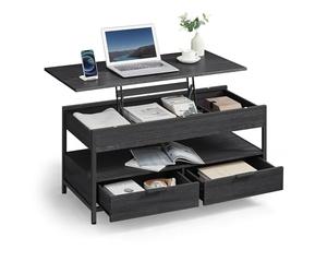 VASAGLE Table Basse, Table de Salon avec Plateau Relevable, Tiroirs de Rangement, avec Rangement Ouvert et Compartiment Caché, Gris Anthracite et Noir d’Encre LCT209B22