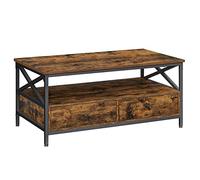 VASAGLE Table Basse, Table de Salon, Buffet Bas, avec 2 Tiroirs et Un Compartiment Ouvert, Cadre en Acier en Forme de X, 100 x 55 x 45 cm, Style Industriel, Marron Rustique et Noir LCT201B01