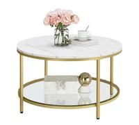 VASAGLE Table Basse, Table de Salon, Façon Marbre, Support en Verre Trempé, Facile à Assembler, Style Moderne, Blanc Marbré et Doré Métallique LCT071W59