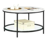 VASAGLE Table Basse, Table de Salon, Façon Marbre, Support en Verre Trempé, Facile à Assembler, Style Moderne, Blanc Marbré et Noir d'encre LCT071B13