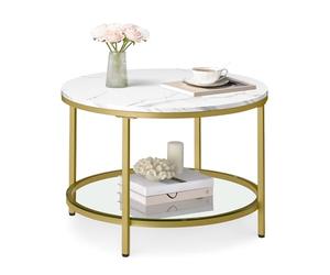 VASAGLE Table Basse, Table de Salon, Façon Marbre, Support en Verre Trempé, Facile à Assembler, Style Moderne, Blanc Marbré et Doré Clair LCT072W59
