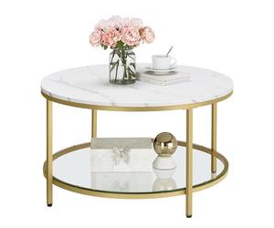 VASAGLE Table Basse, Table de Salon, Façon Marbre, Support en Verre Trempé, Facile à Assembler, Style Moderne, Blanc Marbré et Doré Métallique LCT071W59