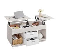 VASAGLE Table Basse, Table de Salon Relevable avec 2 Tiroirs et Compartiments Cachés, Compartiments Ouverts, pour Salon, Bureau à Domicile, Beige Avoine LCT210K01