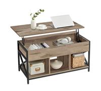 VASAGLE Table Basse, Table de Salon Relevable, avec Rangement Caché et Compartiments Ouverts, Cadre en Acier, 50 x 100 x (46,5-62) cm, Marron Camel et Noir LCT202B50