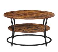 VASAGLE Table Basse, Table Ronde, Table de Salon avec Étagère de Rangement, Montage Facile, Cadre en Métal, Style Industriel, Marron Rustique et Noir LCT80BX
