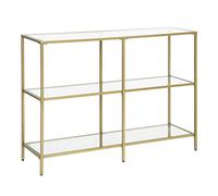 VASAGLE Table Console d’Entrée, Étagère à 3 Niveaux en Verre Trempé, 30 x 100 x 73 cm, Cadre en Métal, Style Moderne, pour Couloir, Salon, Chambre, Doré Métallique et Transparent LGT27G