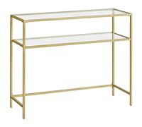 VASAGLE Table Console, Dessus en Verre Trempé, Montage Facile | Bout de Canapé, Pieds Réglables, pour Salon, Entrée, Couloir, Doré clair, Verre clair, Collection BARIS LGT025A01