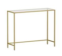 VASAGLE Table Console, Dessus en Verre Trempé, Montage Facile | Bout de Canapé, Pieds Réglables, pour Salon, Entrée, Couloir, Doré Clair, Transparente, Collection BARIS LGT26G