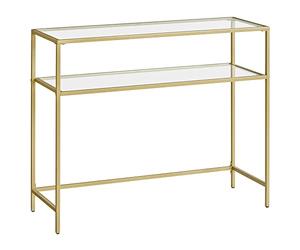 VASAGLE Table Console, Dessus en Verre Trempé, Montage Facile | Bout de Canapé, Pieds Réglables, pour Salon, Entrée, Couloir, Doré clair, Verre clair, Collection BARIS LGT025A01